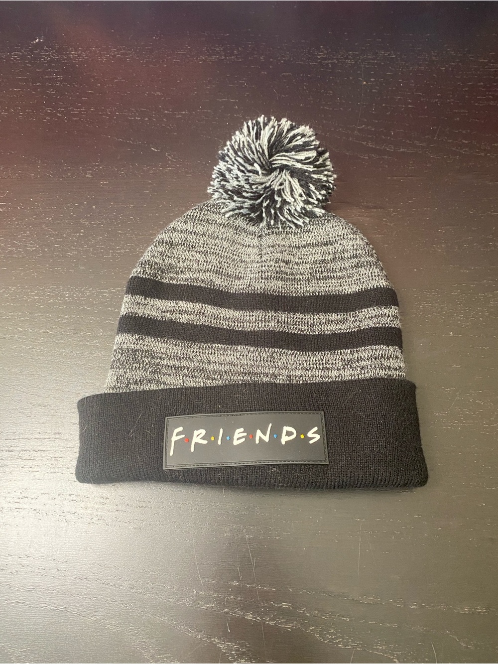 FRIENDS Kids Knit Pom Beanie Hat - Black & Gray